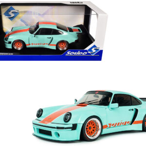 2025 Porsche 911 KS-R by Khyzyl Saleem "Blue Racer" Light Blue with Orange Stripes 1/18 Diecast Model Car by Solido