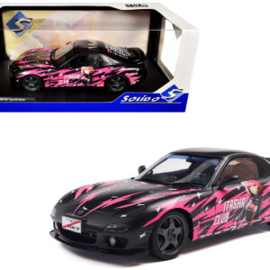 1994 Mazda RX7 (FDRS) RHD (Right Hand Drive) "Itasha Club" Black Metallic with Pink Graphics 1/18 Diecast Model Car by Solido