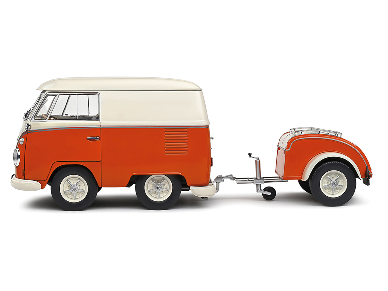 1950 Volkswagen Kool Kombi Van with Trailer Orange and White 1/18 Diecast Model Car by Solido - Image 3