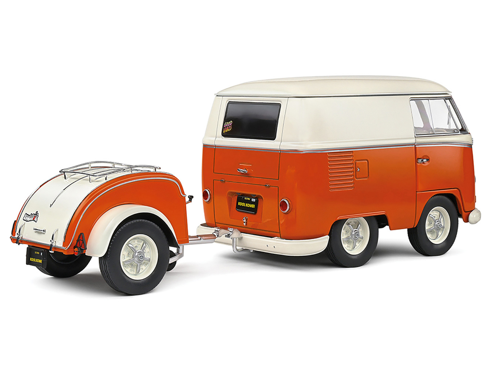 1950 Volkswagen Kool Kombi Van with Trailer Orange and White 1/18 Diecast Model Car by Solido - Image 5