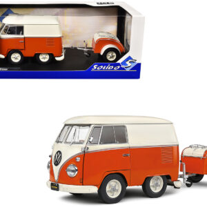 1950 Volkswagen Kool Kombi Van with Trailer Orange and White 1/18 Diecast Model Car by Solido