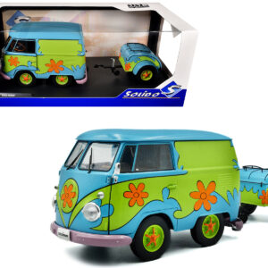 2024 Volkswagen Kool Kombi Van with Trailer "Ghost Hunter" Blue and Green with Graphics 1/18 Diecast Model Car by Solido