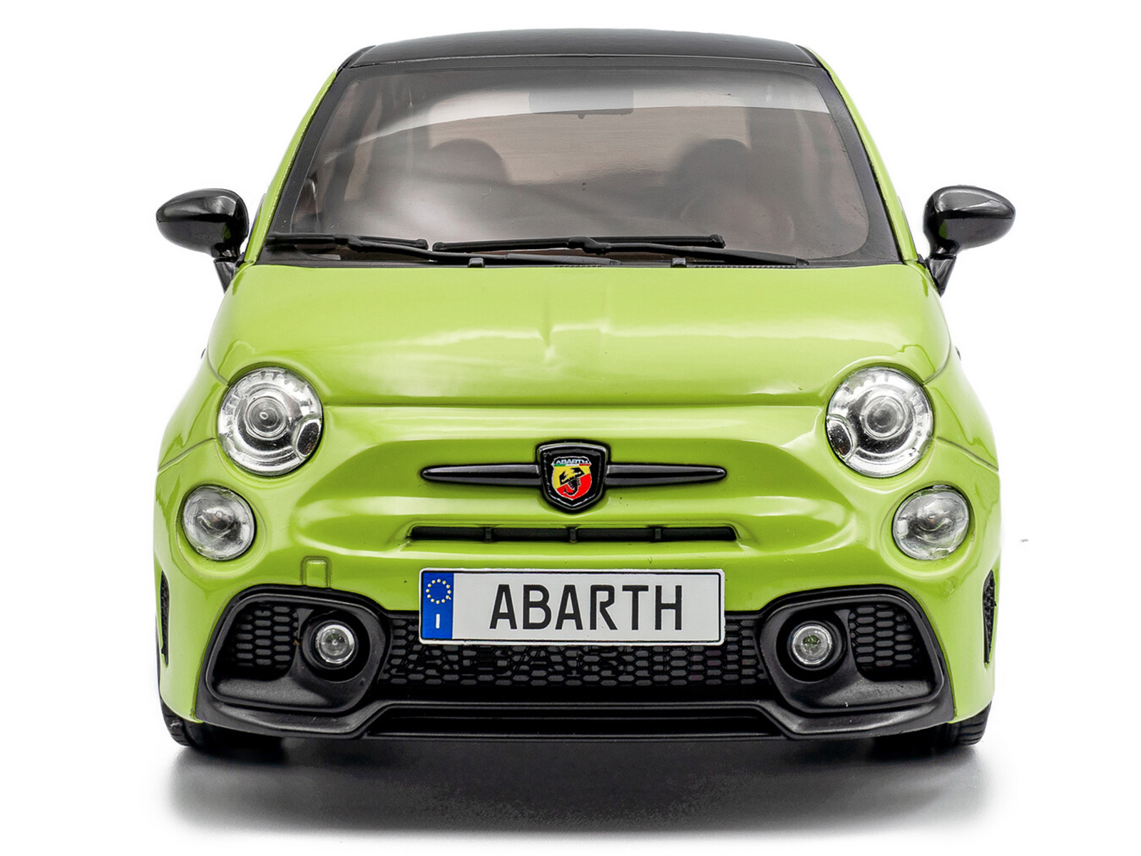 2023 Fiat F595 Abarth Verde Adrenalina Green with Black Top and Stripes 1/18 Diecast Model Car by Solido - Image 5