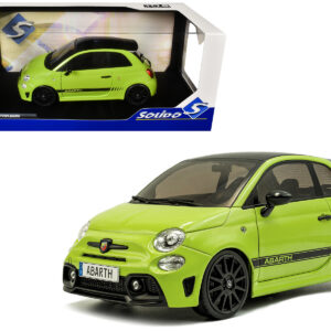 2023 Fiat F595 Abarth Verde Adrenalina Green with Black Top and Stripes 1/18 Diecast Model Car by Solido