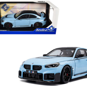 2024 BMW M2 Performance Parts Zandvoort Blue with Carbon Top and Black Stripes 1/18 Diecast Model Car by Solido