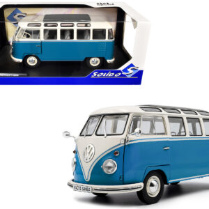 1962 Volkswagen T1 Samba Bus Baby Blue and White 1/18 Diecast Model Car by Solido