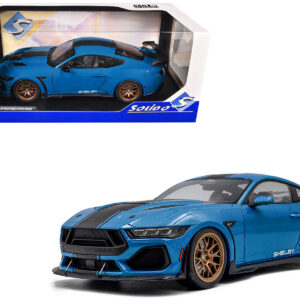 2024 Ford Shelby Mustang Super Snake Grabber Blue Metallic with Black Stripes 1/18 Diecast Model Car by Solido