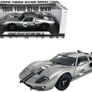 1966 Ford GT-40 MKII #F85 Silver Metallic with Black Stripes 1/18 Diecast Model Car by ACME