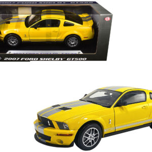 2007 Ford Shelby GT500 Yellow with Silver Stripes "Shelby Collectibles" Series 1/18 Diecast Model Car by ACME