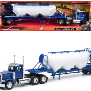 Peterbilt 379 Truck Blue with Pneumatic Tanker Trailer White "Long Haul Truckers" Series 1/32 Diecast Model by New Ray