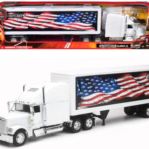 Freightliner Classic XL Truck White with Dry Van Trailer White with Patriotic Graphic "Long Haul Truckers" Series 1/32 Diecast Model by New Ray