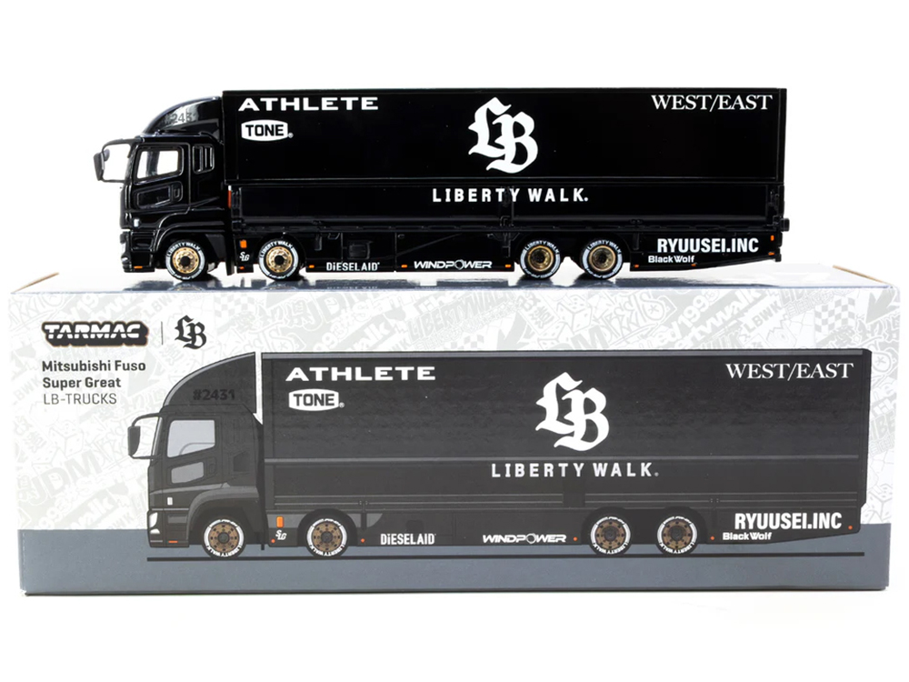 Mitsubishi Fuso Super Great Truck RHD (Right Hand Drive) with Transporter "Liberty Walk" Black "Truck64" Series 1/64 Diecast Model Car by Tarmac Works - Image 3