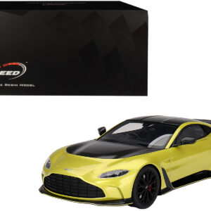 2022 Aston Martin V12 Vantage RHD (Right Hand Drive) Cosmopolitan Yellow with Black Hood and Top 1/18 Model Car by Top Speed