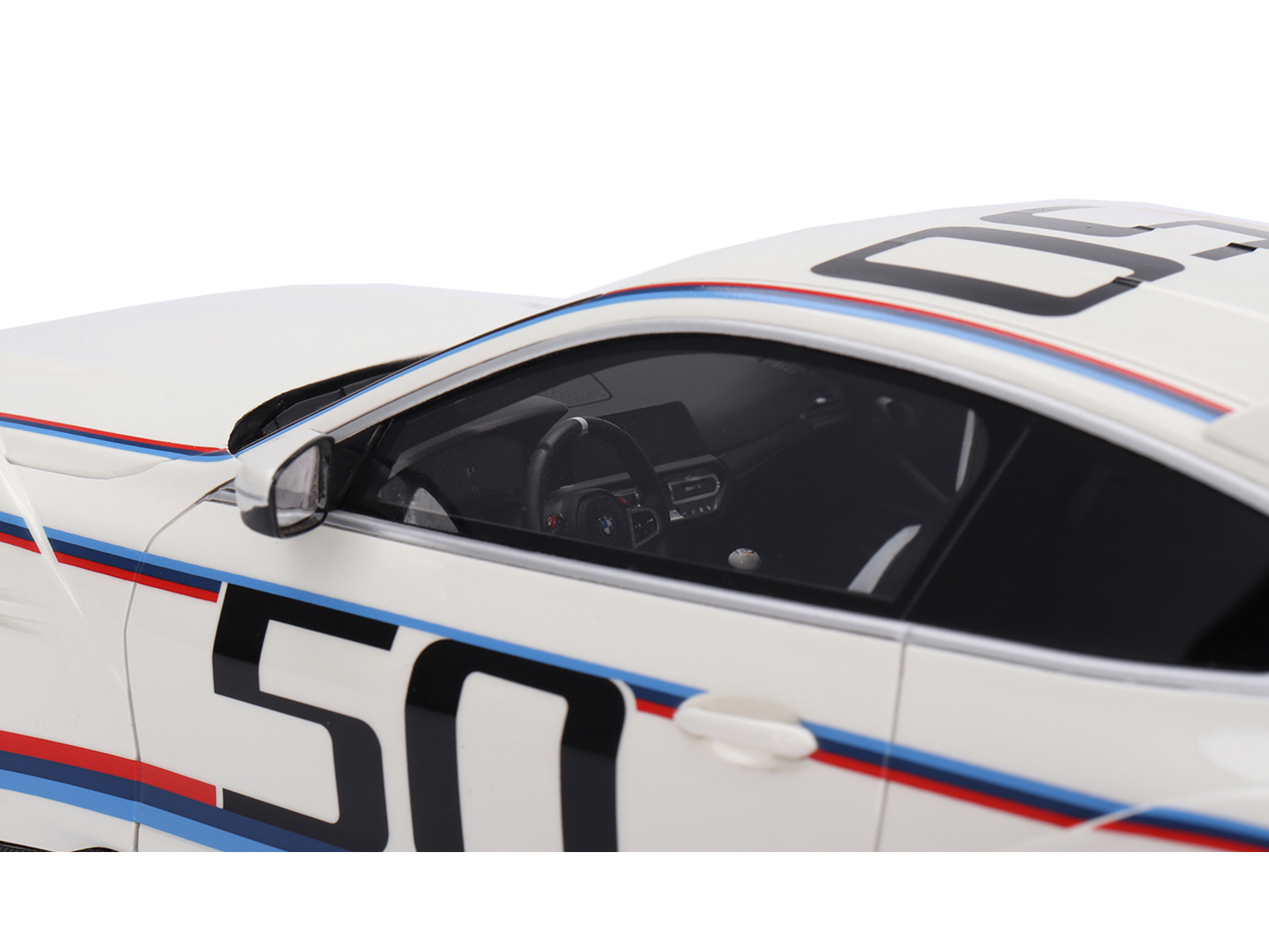 BMW M4 3.0 CSL #50 White with Blue and Red Stripes 1/18 Model Car by Top Speed - Image 2