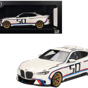 BMW M4 3.0 CSL #50 White with Blue and Red Stripes 1/18 Model Car by Top Speed