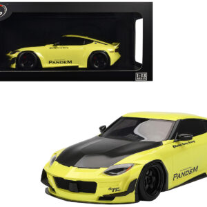 Nissan Z (RZ34) "Pandem" Ikazuchi Yellow with Matt Black Hood 1/18 Model Car by Top Speed