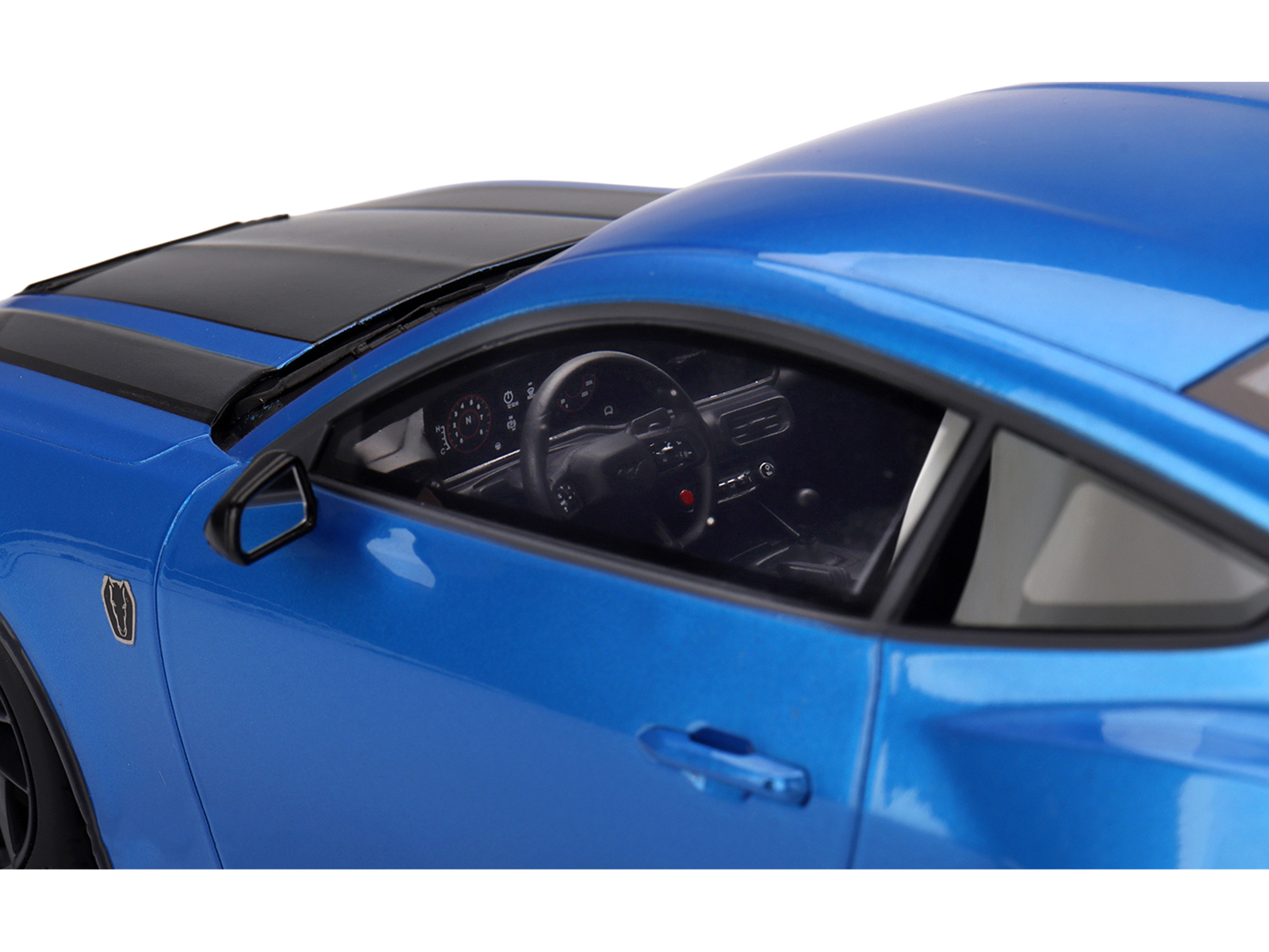 2024 Ford Mustang Dark Horse Grabber Blue Metallic with Black Hood Stripes 1/18 Model Car by Top Speed - Image 2