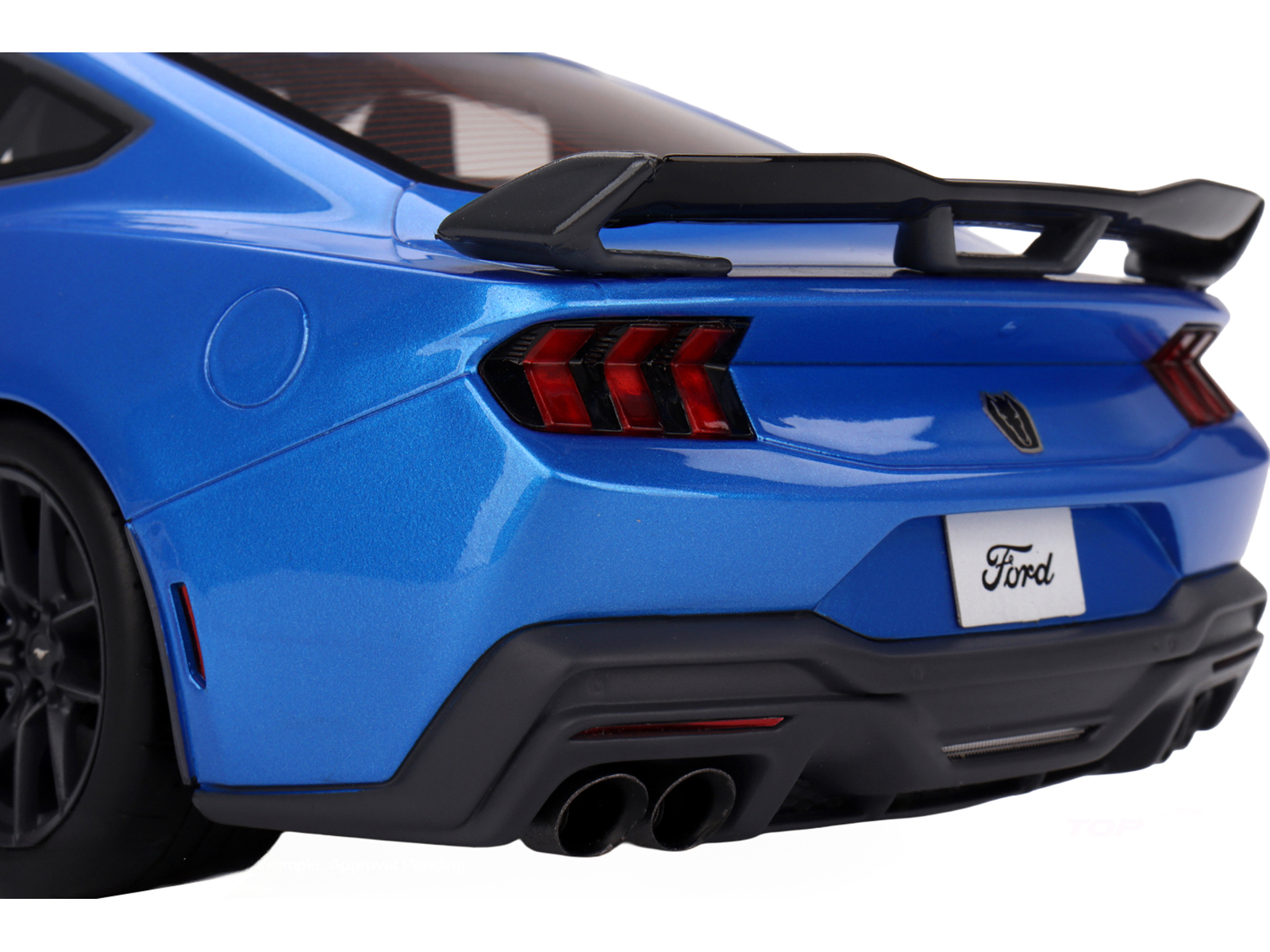2024 Ford Mustang Dark Horse Grabber Blue Metallic with Black Hood Stripes 1/18 Model Car by Top Speed - Image 4
