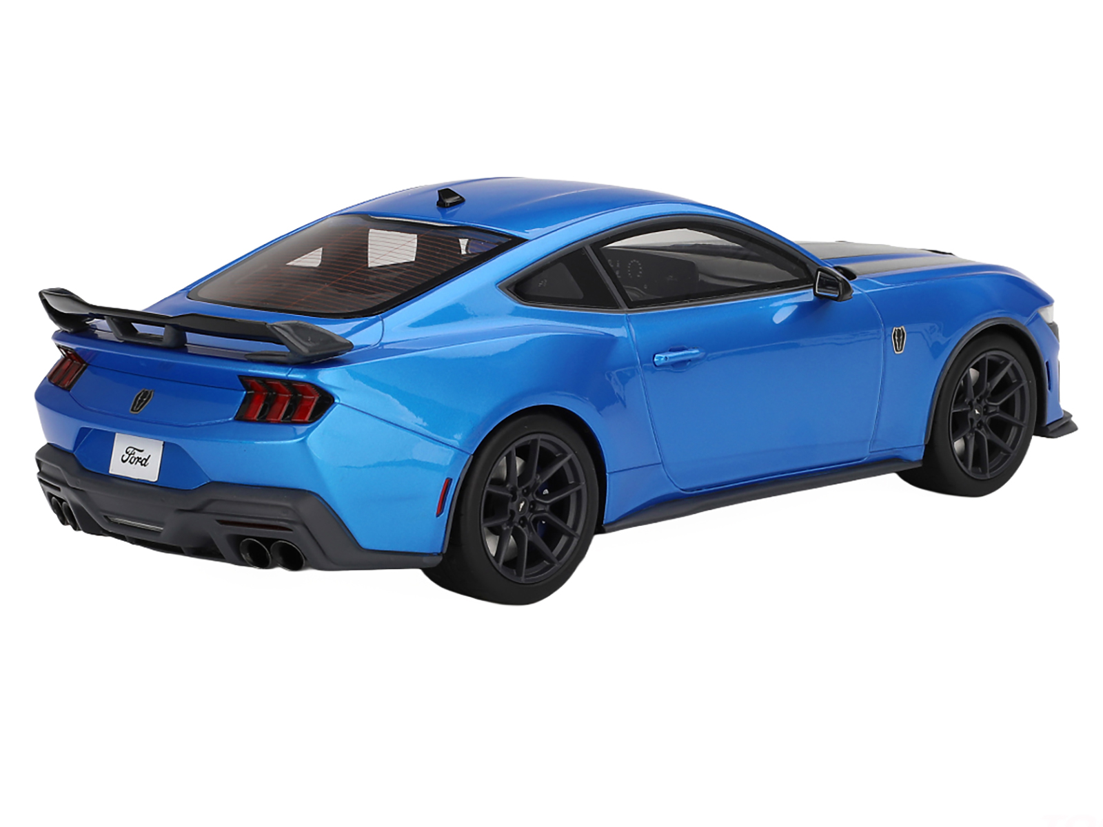 2024 Ford Mustang Dark Horse Grabber Blue Metallic with Black Hood Stripes 1/18 Model Car by Top Speed - Image 5