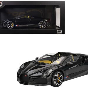 Bugatti W16 Mistral Black with Yellow Interior 1/18 Model Car by Top Speed