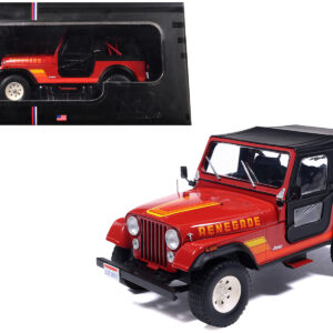 1983 Jeep Renegade Red with Stripes and Black Top 1/24 Diecast Model by IXO Models