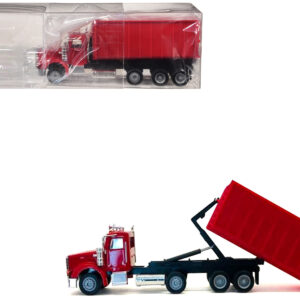 Peterbilt 367 Roll-Off Dump Truck Red with Red Box 1/87 (HO) Plastic Model Car by Promotex