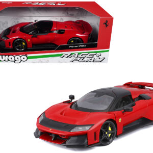 Ferrari F80 Red with Black Top "Race + Play" Series 1/18 Diecast Model Car by Bburago