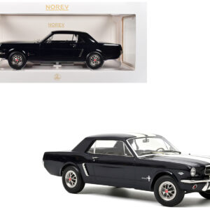 1965 Ford Mustang Hardtop Coupe Nightmist Blue Metallic with White Stripes 1/18 Diecast Model Car by Norev