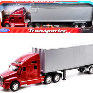 Kenworth T2000 Truck Red Metallic with Gray Container "Transporter" Series 1/32 Diecast Model by Welly