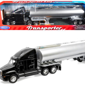 Kenworth T2000 Truck Black with Silver Tanker Trailer "Transporter" Series 1/32 Diecast Model by Welly
