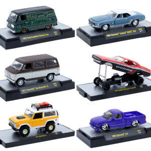 "Auto Meets" Set of 6 Cars IN DISPLAY CASES Release 96 Limited Edition 1/64 Diecast Model Cars by M2 Machines