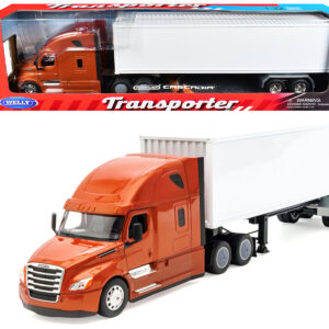 Freightliner Cascadia Truck Bronze Metallic with White Container "Transporter" Series 1/32 Diecast Model by Welly