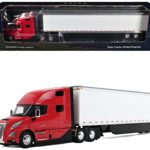 Volvo VNL 860 High-Roof Sleeper and 53' Trailer with Skirts Red with White Trailer 1/50 Diecast Model by First Gear