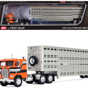 Freightliner COE and 45' Wilson Vintage Livestock Trailer Orange with Stripes 1/64 Diecast Model by DCP/First Gear