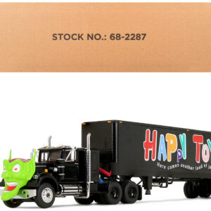 White Western Star 4800 with Green Goblin Head and 40' Vintage Trailer Black with Graphics "Maximum Overdrive" (1986) Movie 40th Anniversary 1/64 Diecast Model by DCP/First Gear