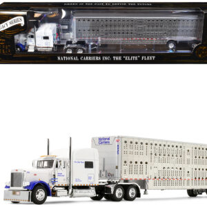 Peterbilt 379 with 70" Mid-Roof Sleeper and Wilson Silverstar Livestock Trailer "National Carriers" White "Legacy Series #5" 1/64 Diecast Model by DCP/First Gear