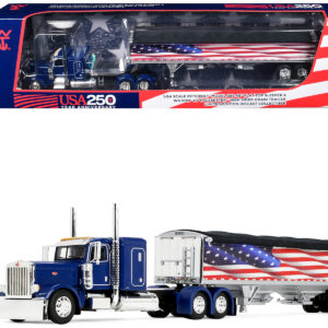 Peterbilt 389 with 48" Flat Top Sleeper and 43' Wilson Pacesetter High Side Grain Trailer "Wilson USA 250" Blue 1/64 Diecast Model by DCP/First Gear