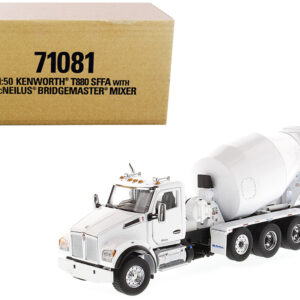 Kenworth T880 SFFA with McNeilus Bridgemaster Concrete Mixer White "Transport Series" 1/50 Diecast Model by Diecast Masters