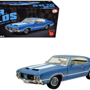 1971 Oldsmobile 442 W30 "Dr. Olds Release #6" Viking Blue Metallic with White Stripes Limited Edition to 442 pieces Worldwide 1/18 Diecast Model Car by ACME