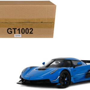 2025 Koenigsegg Jesko Blue Metallic with Black Stripes 1/18 Model Car by GT Spirit