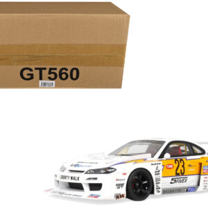 2021 Nissan Silvia (S15) LB-Super Silhouette RHD (Right Hand Drive) #23 White with Yellow Stripes 1/18 Model Car by GT Spirit