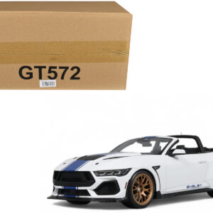2025 Shelby Mustang Supersnake Convertible White with Blue Stripes 1/18 Model Car by GT Spirit