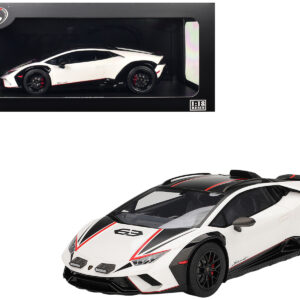 Lamborghini Huracan Sterrato Bianco Asopo White with Matt Black Top and Red Stripes 1/18 Model Car by Top Speed