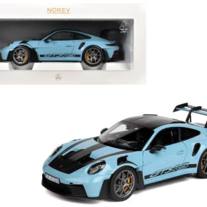 2022 Porsche 911 GT3 RS Weissach Pack Gulf Blue with Carbon Top and Hood Stripes 1/18 Diecast Model Car by Norev