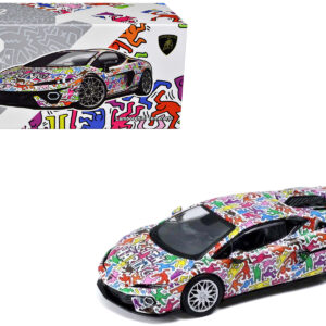 Lamborghini Temerario "Keith Haring Livery" White with Graphics 1/64 Diecast Model car by Trends Hobby