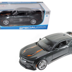 2017 Chevrolet Camaro SS Gray Metallic with Orange Stripes "50th Anniversary" "Special Edition" Series 1/18 Diecast Model Car by Maisto