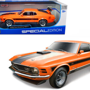 1970 Ford Mustang Mach 1 428 "Twister Special" Orange with Black Stripes "Special Edition" 1/18 Diecast Model Car by Maisto