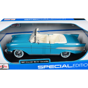 1957 Chevrolet Bel Air Convertible Blue with White Interior "Special Edition" Series 1/18 Diecast Model Car by Maisto