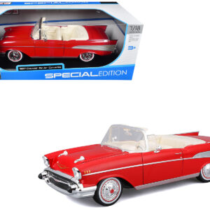 1957 Chevrolet Bel Air Convertible Red with White Interior "Special Edition" Series 1/18 Diecast Model Car by Maisto