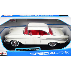 1957 Chevrolet Bel Air Coupe White with Red Interior "Special Edition" Series 1/18 Diecast Model Car by Maisto